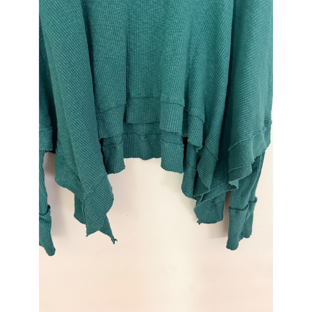 Free People We The Free Moon Daisy Teal Green Waffle Knit Poncho Top Large - Picture 6 of 7